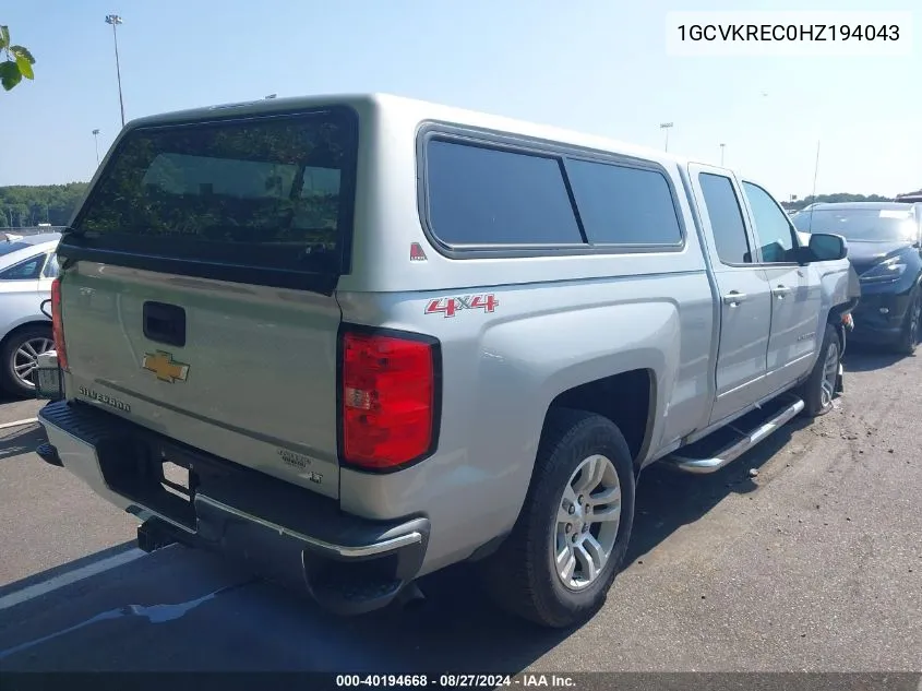 2017 Chevrolet Silverado 1500 1Lt VIN: 1GCVKREC0HZ194043 Lot: 40194668