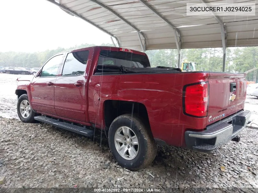 2018 Chevrolet Silverado 1500 1Lt VIN: 3GCUCRER1JG294025 Lot: 40352592