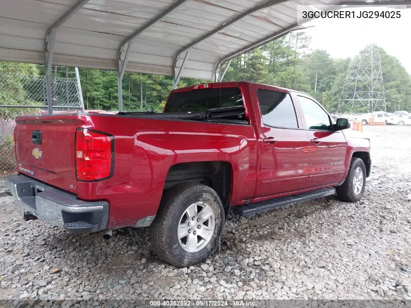 2018 Chevrolet Silverado 1500 1Lt VIN: 3GCUCRER1JG294025 Lot: 40352592