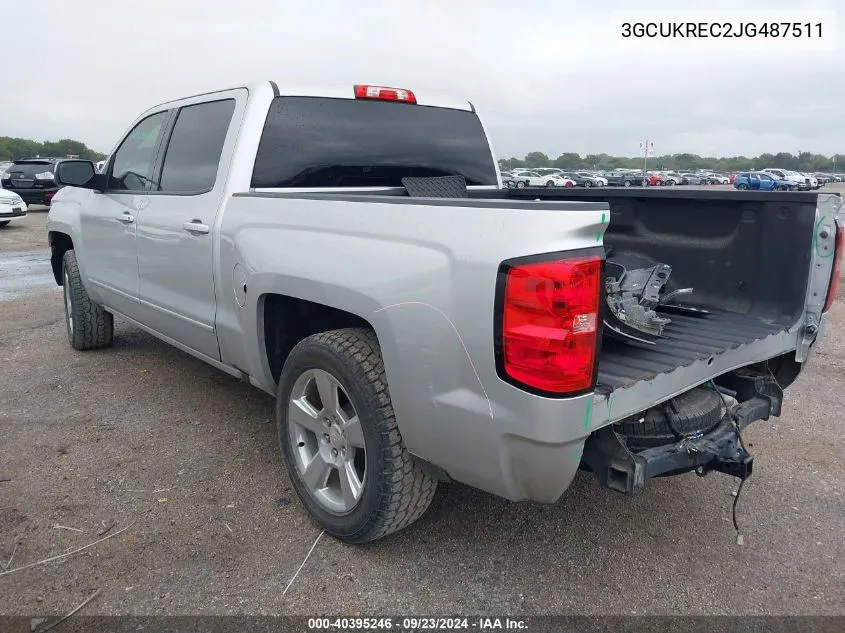 2018 Chevrolet Silverado 1500 2Lt VIN: 3GCUKREC2JG487511 Lot: 40395246