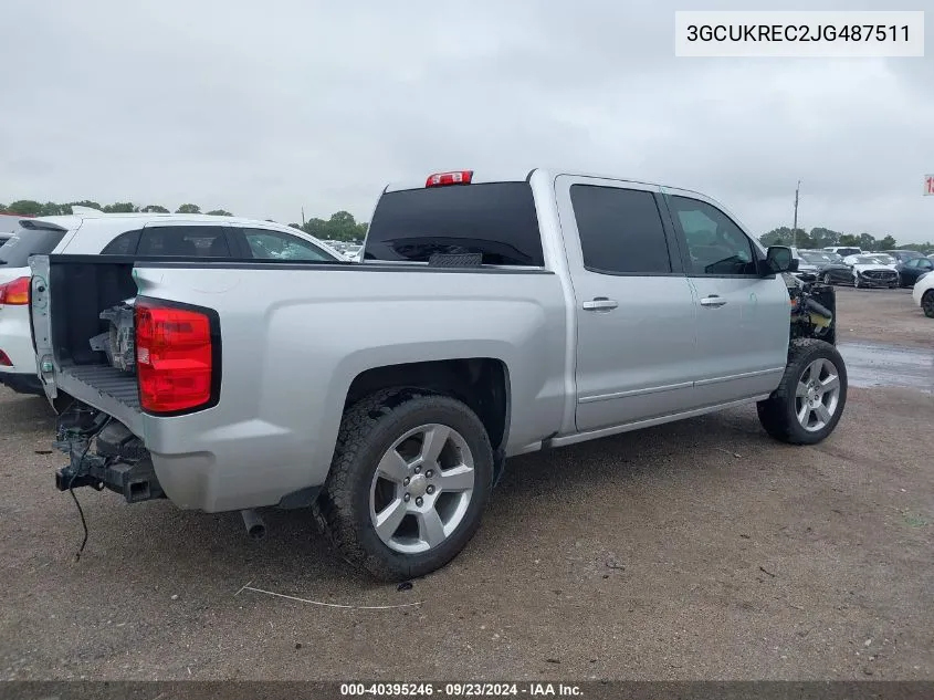 2018 Chevrolet Silverado 1500 2Lt VIN: 3GCUKREC2JG487511 Lot: 40395246