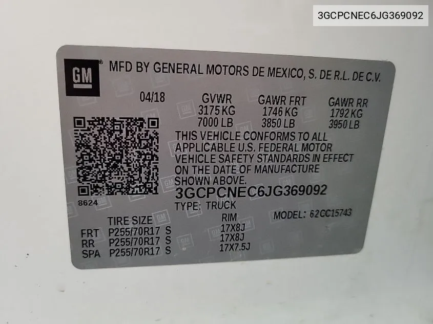 3GCPCNEC6JG369092 2018 Chevrolet Silverado 1500 Wt