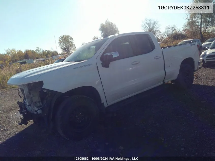 2019 Chevrolet Silverado 1500 VIN: 1GCRYDEK0KZ258311 Lot: 12108662