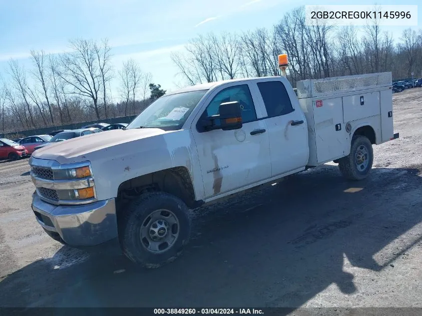 2019 Chevrolet Silverado 2500Hd Wt VIN: 2GB2CREG0K1145996 Lot: 38849260