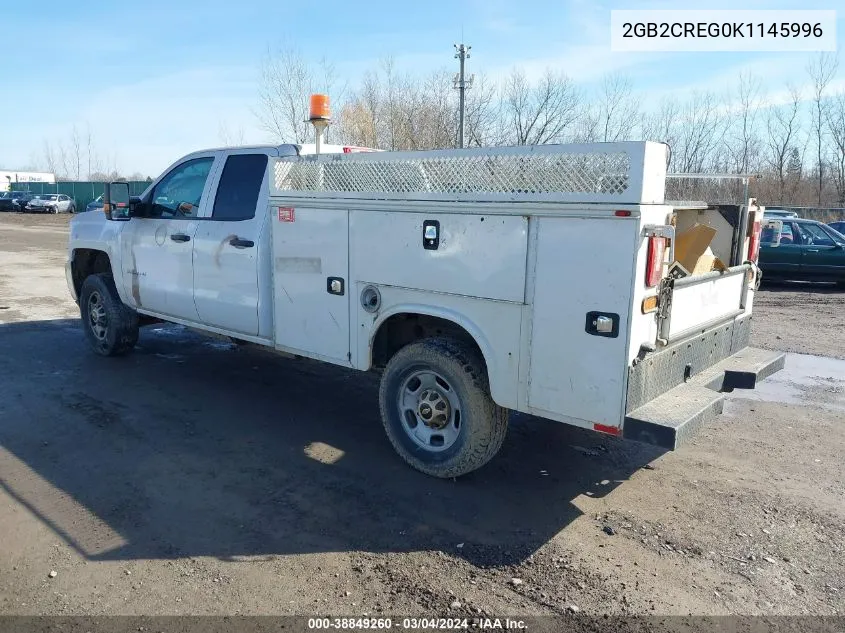 2019 Chevrolet Silverado 2500Hd Wt VIN: 2GB2CREG0K1145996 Lot: 38849260