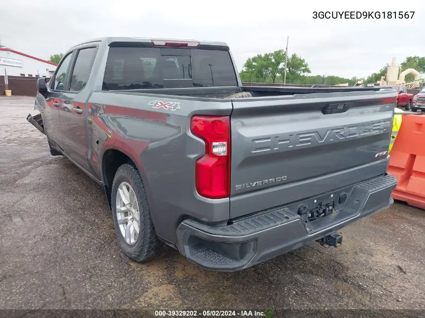 2019 Chevrolet Silverado 1500 Rst VIN: 3GCUYEED9KG181567 Lot: 39329202