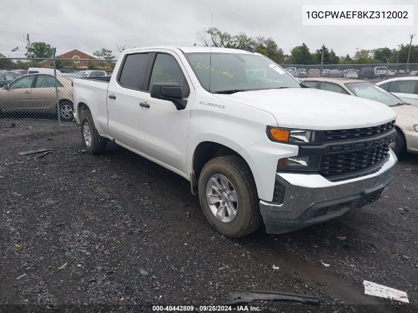 1GCPWAEF8KZ312002 2019 Chevrolet Silverado 1500 Work Truck