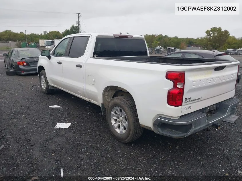 2019 Chevrolet Silverado 1500 Work Truck VIN: 1GCPWAEF8KZ312002 Lot: 40442809