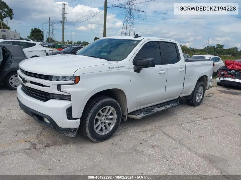 2019 Chevrolet Silverado 1500 Rst VIN: 1GCRWDED0KZ194228 Lot: 40492292