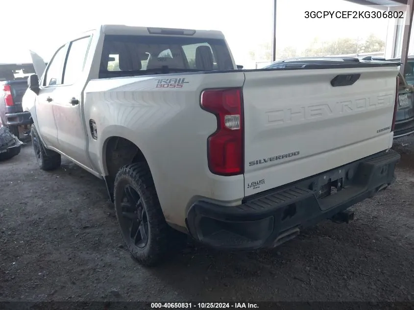 3GCPYCEF2KG306802 2019 Chevrolet Silverado 1500 Custom Trail Boss