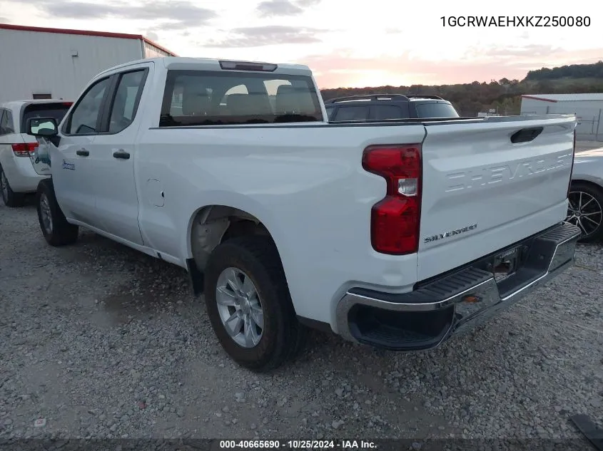 2019 Chevrolet Silverado 1500 Work Truck VIN: 1GCRWAEHXKZ250080 Lot: 40665690