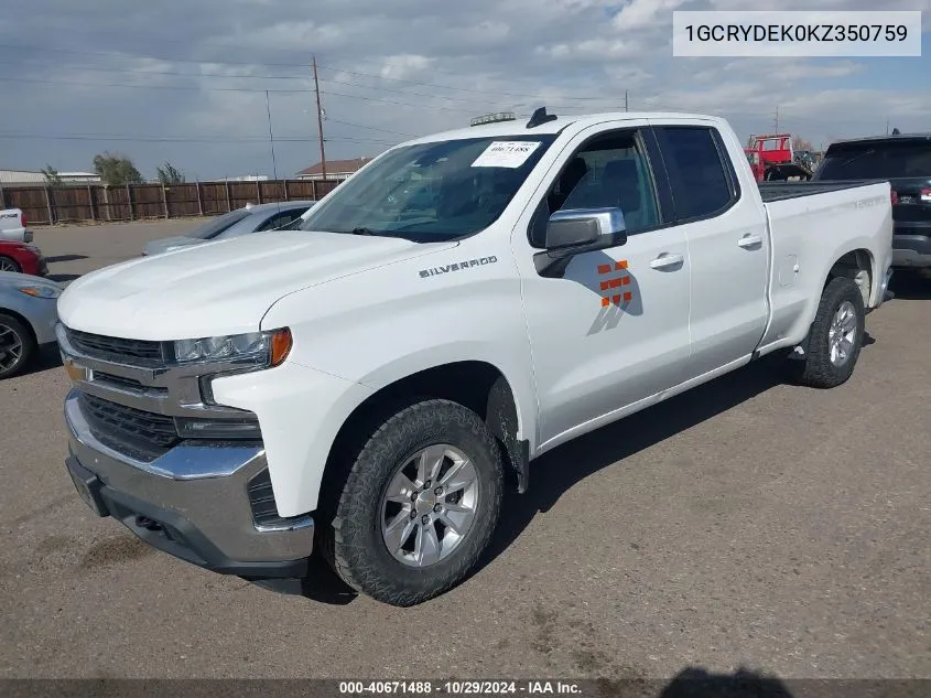 2019 Chevrolet Silverado 1500 Lt VIN: 1GCRYDEK0KZ350759 Lot: 40671488