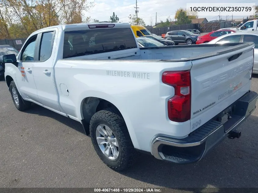 2019 Chevrolet Silverado 1500 Lt VIN: 1GCRYDEK0KZ350759 Lot: 40671488