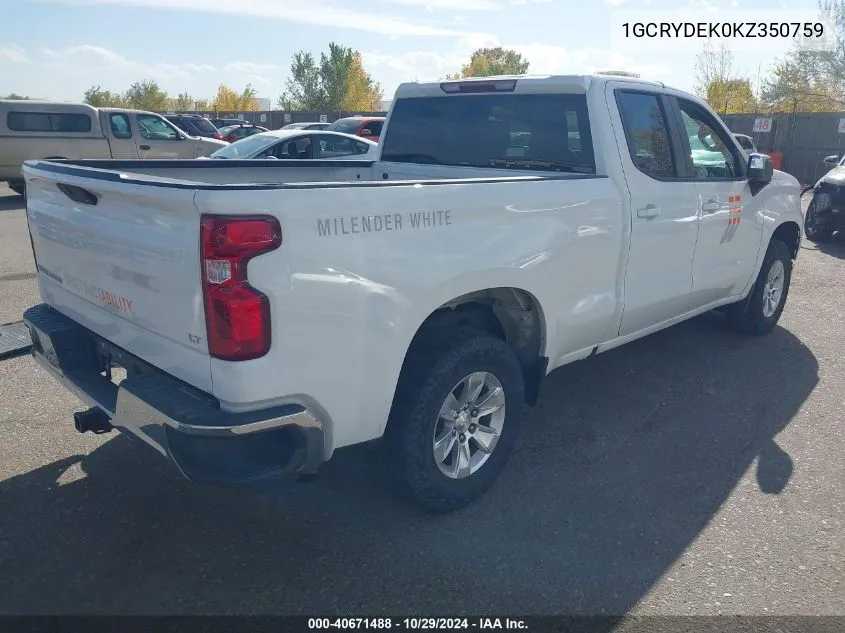 2019 Chevrolet Silverado 1500 Lt VIN: 1GCRYDEK0KZ350759 Lot: 40671488