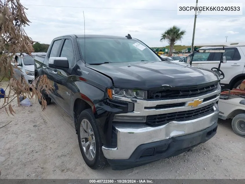 2019 Chevrolet Silverado 1500 Lt VIN: 3GCPWCEK6KG240533 Lot: 40722380