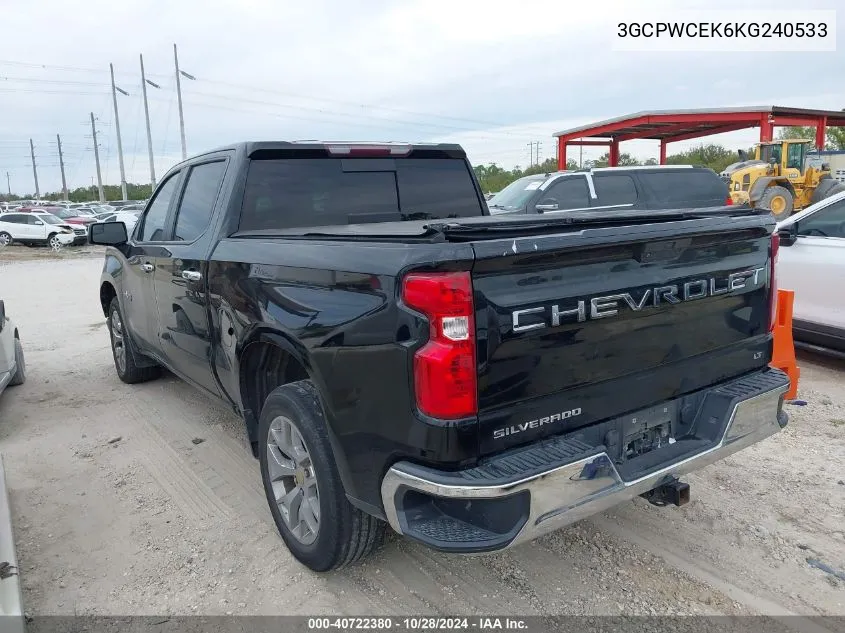 2019 Chevrolet Silverado 1500 Lt VIN: 3GCPWCEK6KG240533 Lot: 40722380