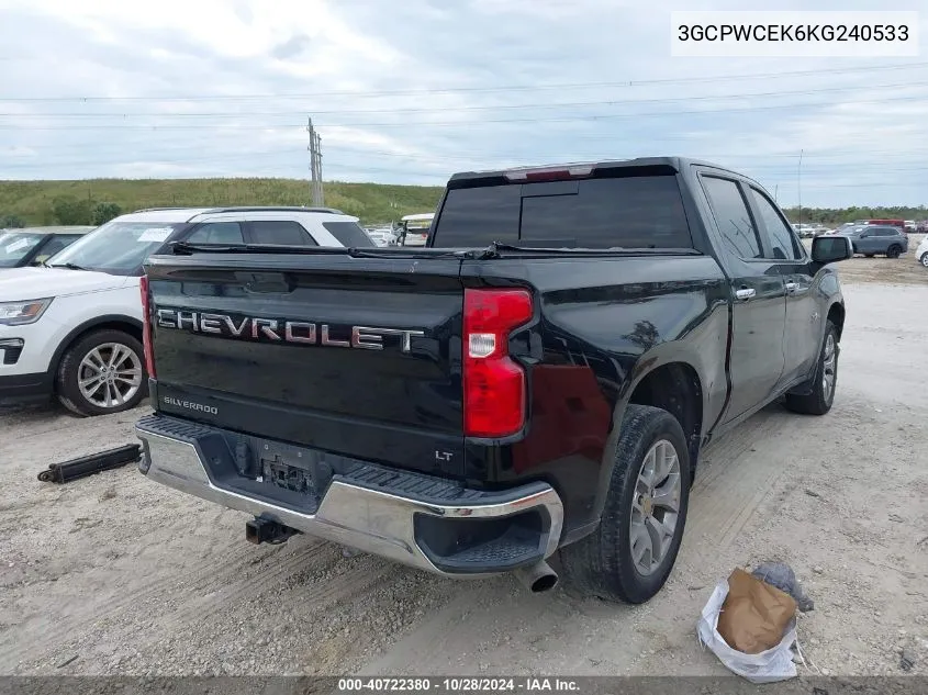 2019 Chevrolet Silverado 1500 Lt VIN: 3GCPWCEK6KG240533 Lot: 40722380