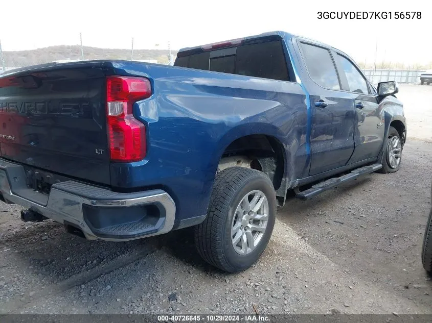 2019 Chevrolet Silverado 1500 Lt VIN: 3GCUYDED7KG156578 Lot: 40726645