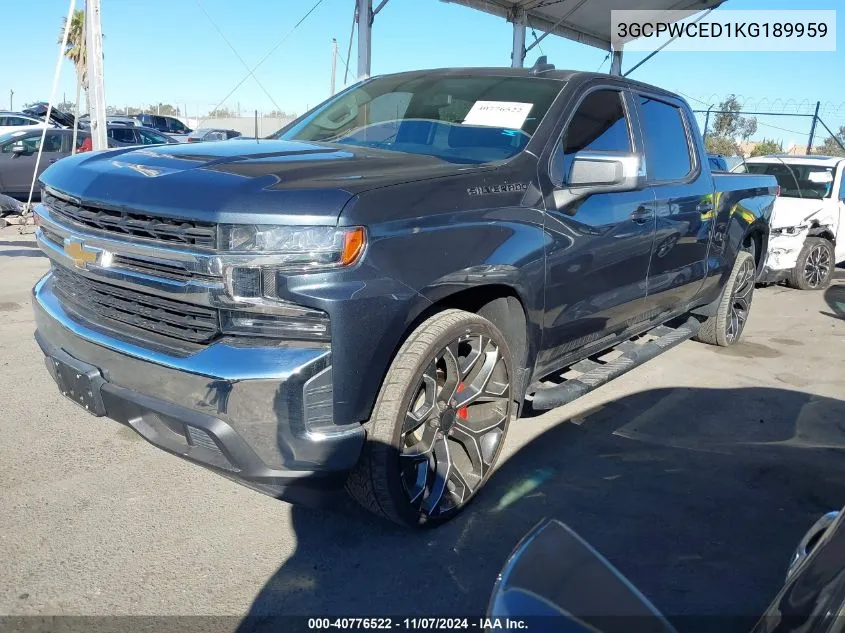 2019 Chevrolet Silverado 1500 Lt VIN: 3GCPWCED1KG189959 Lot: 40776522