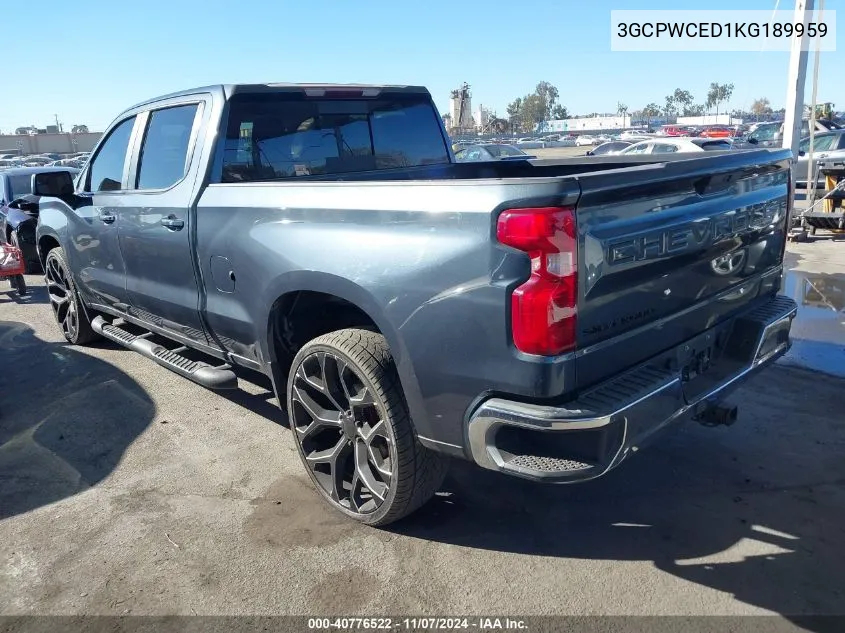 2019 Chevrolet Silverado 1500 Lt VIN: 3GCPWCED1KG189959 Lot: 40776522