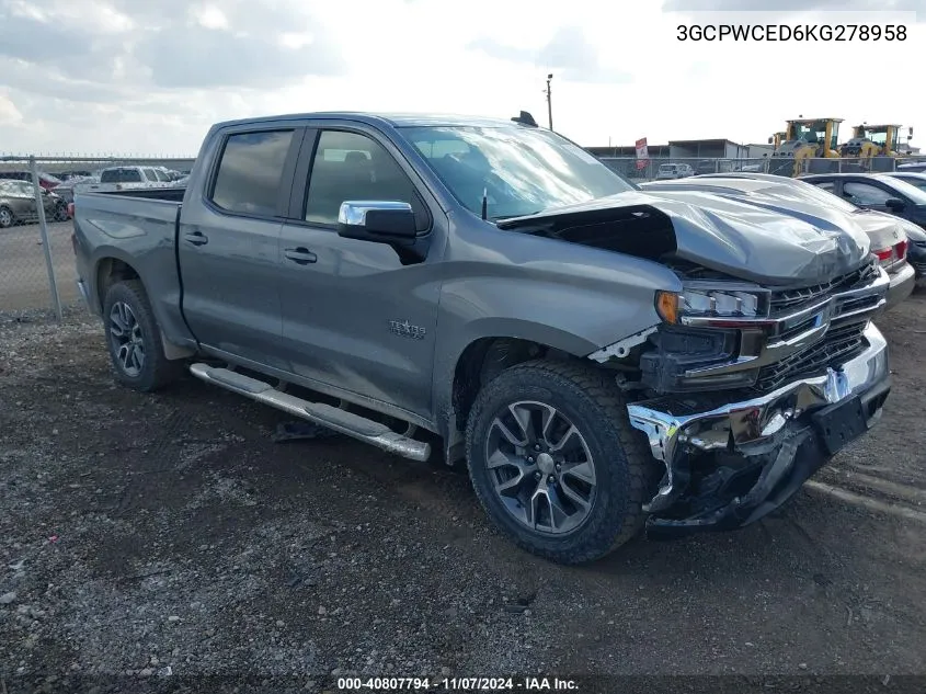 2019 Chevrolet Silverado 1500 Lt VIN: 3GCPWCED6KG278958 Lot: 40807794