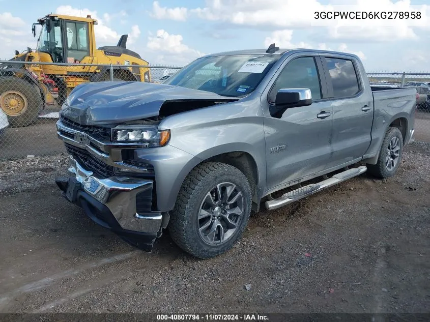 2019 Chevrolet Silverado 1500 Lt VIN: 3GCPWCED6KG278958 Lot: 40807794