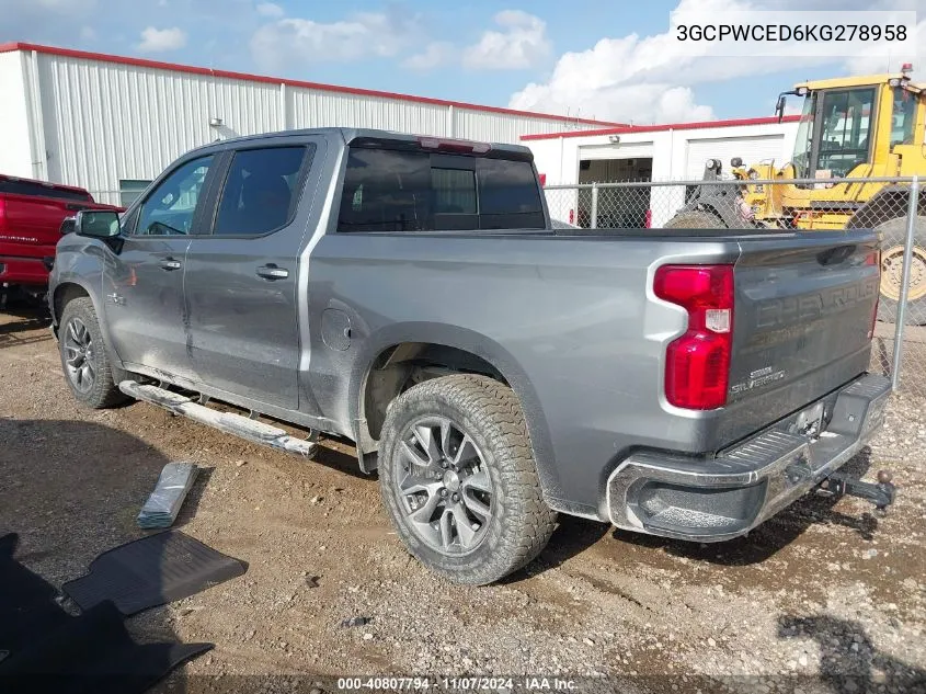 2019 Chevrolet Silverado 1500 Lt VIN: 3GCPWCED6KG278958 Lot: 40807794