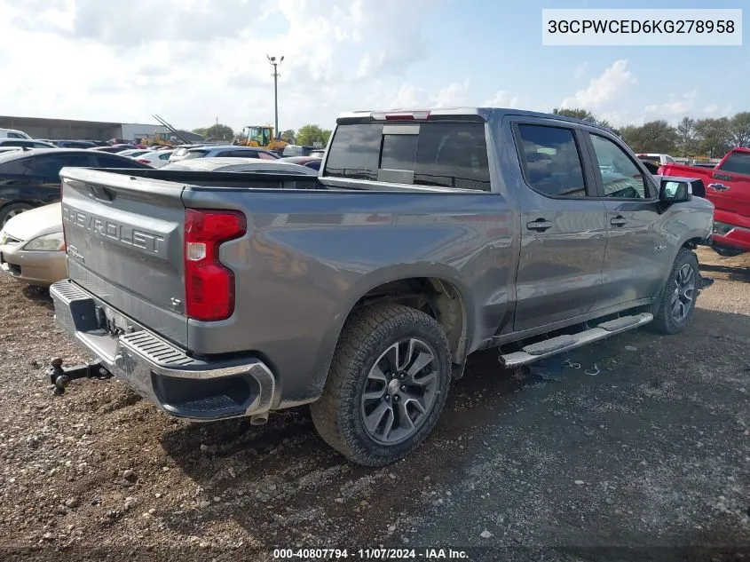 2019 Chevrolet Silverado 1500 Lt VIN: 3GCPWCED6KG278958 Lot: 40807794