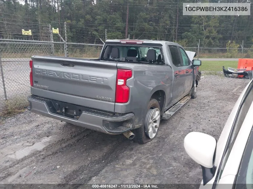 2019 Chevrolet Silverado 1500 Custom VIN: 1GCPWBEH3KZ416386 Lot: 40816247