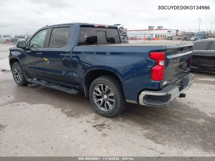 2019 Chevrolet Silverado 1500 Lt VIN: 3GCUYDED0KG134986 Lot: 40829041