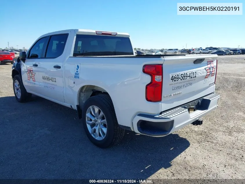 2019 Chevrolet Silverado 1500 Custom VIN: 3GCPWBEH5KG220191 Lot: 40836324