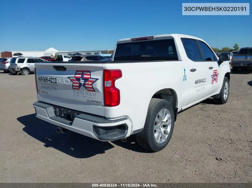 2019 Chevrolet Silverado 1500 Custom VIN: 3GCPWBEH5KG220191 Lot: 40836324