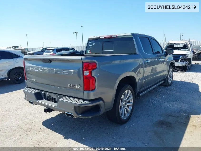 2020 Chevrolet Silverado 1500 4Wd Short Bed High Country VIN: 3GCUYHEL5LG424219 Lot: 40378422