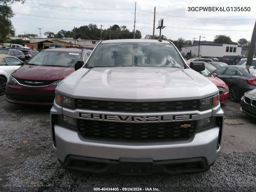 2020 Chevrolet Silverado 1500 2Wd Short Bed Custom VIN: 3GCPWBEK6LG135650 Lot: 40434405