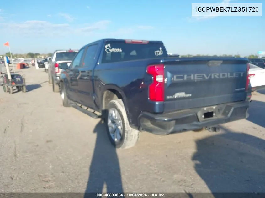 2020 Chevrolet Silverado 1500 2Wd Short Bed Custom VIN: 1GCPWBEK7LZ351720 Lot: 40503864