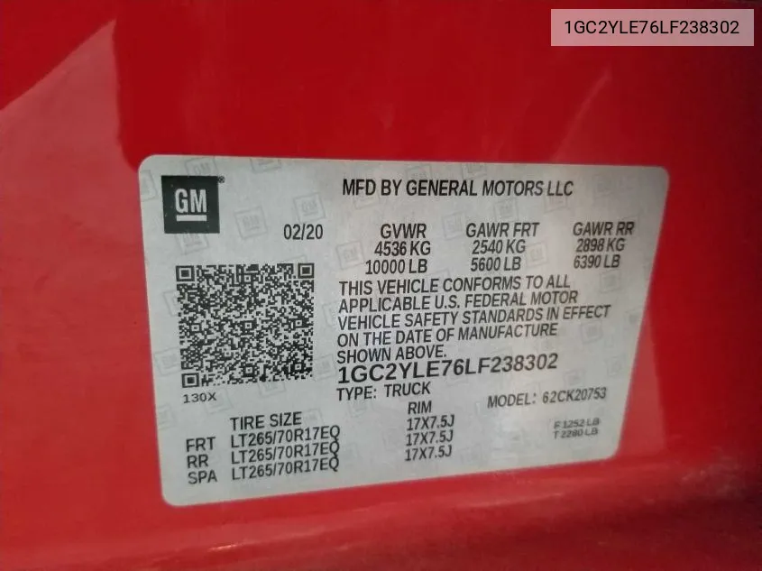 1GC2YLE76LF238302 2020 Chevrolet Silverado K2500 Heavy Duty