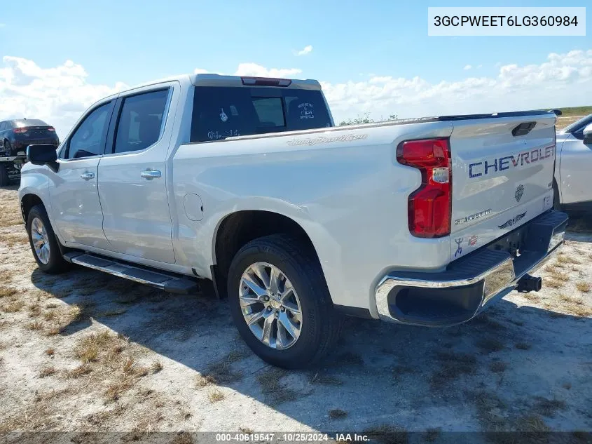 2020 Chevrolet Silverado 1500 2Wd Short Bed Ltz VIN: 3GCPWEET6LG360984 Lot: 40619547