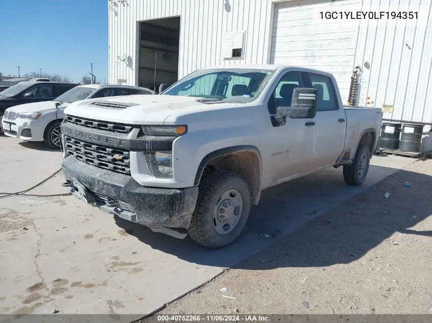 2020 Chevrolet Silverado 2500Hd 4Wd Standard Bed Wt VIN: 1GC1YLEY0LF194351 Lot: 40752266