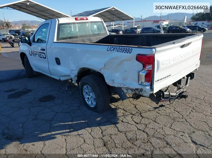 2020 Chevrolet Silverado 1500 2Wd Long Bed Wt VIN: 3GCNWAEFXLG266603 Lot: 40771640