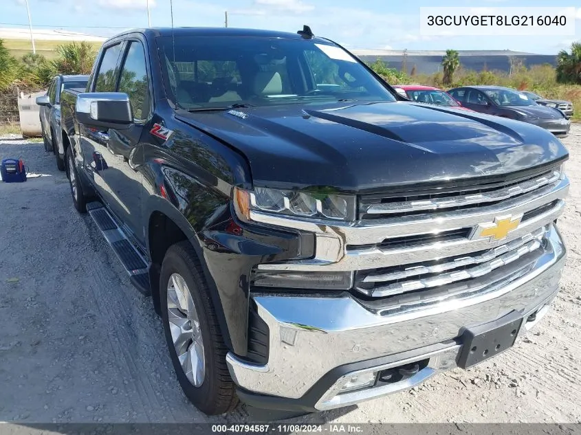 2020 Chevrolet Silverado 1500 4Wd Standard Bed Ltz VIN: 3GCUYGET8LG216040 Lot: 40794587