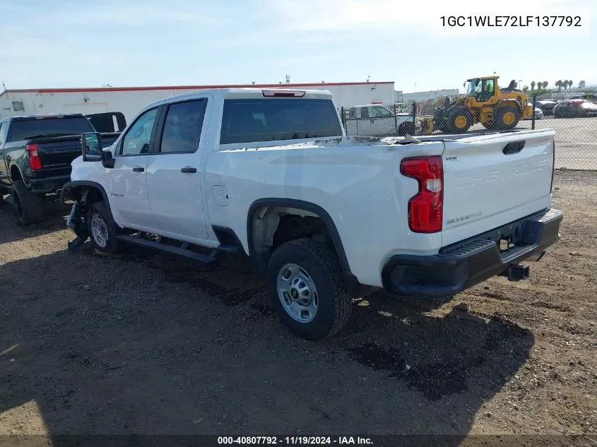 2020 Chevrolet Silverado 2500Hd 2Wd Standard Bed Wt VIN: 1GC1WLE72LF137792 Lot: 40807792