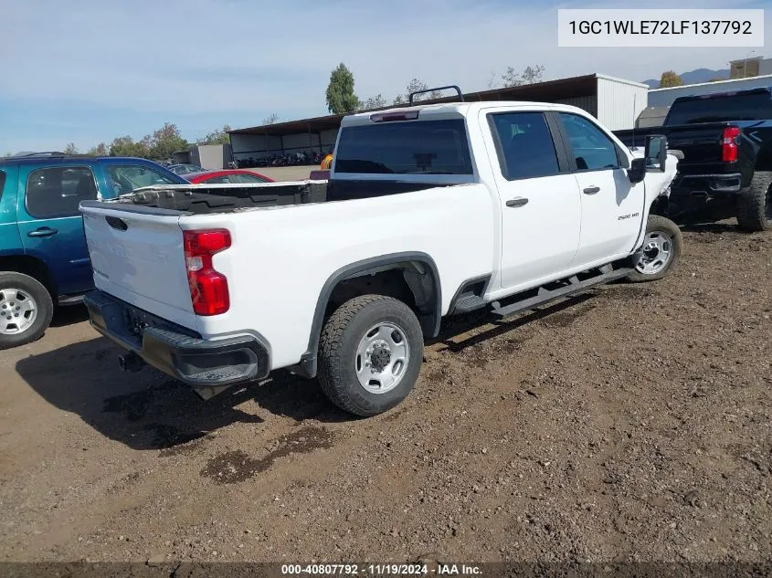 2020 Chevrolet Silverado 2500Hd 2Wd Standard Bed Wt VIN: 1GC1WLE72LF137792 Lot: 40807792