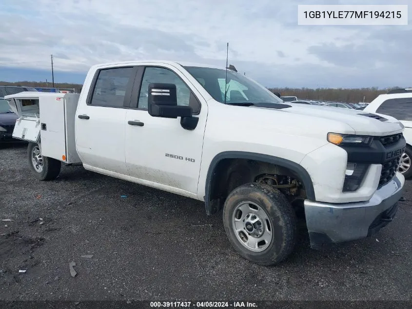 2021 Chevrolet Silverado 2500Hd 4Wd Long Bed Wt VIN: 1GB1YLE77MF194215 Lot: 39117437