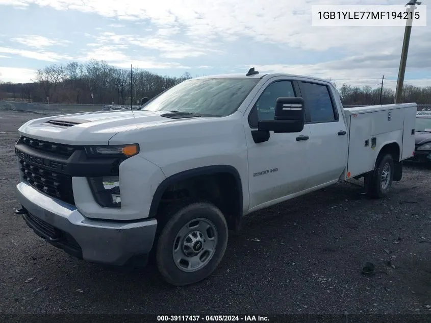 2021 Chevrolet Silverado 2500Hd 4Wd Long Bed Wt VIN: 1GB1YLE77MF194215 Lot: 39117437