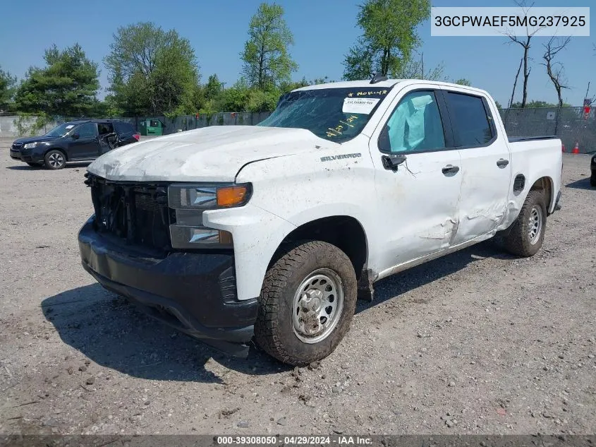 2021 Chevrolet Silverado 1500 2Wd Short Bed Wt VIN: 3GCPWAEF5MG237925 Lot: 39308050