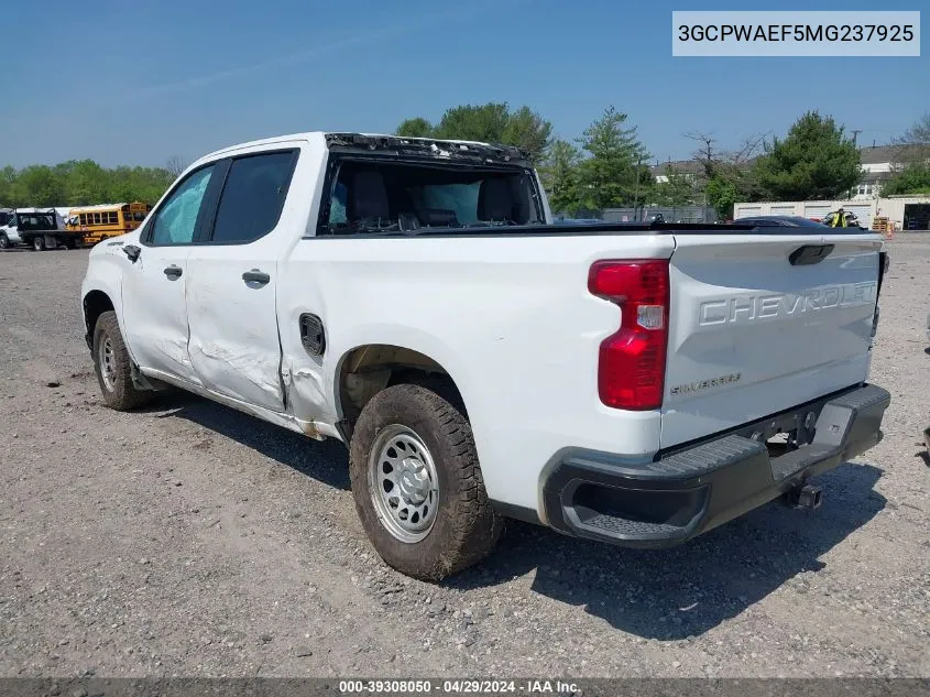 2021 Chevrolet Silverado 1500 2Wd Short Bed Wt VIN: 3GCPWAEF5MG237925 Lot: 39308050