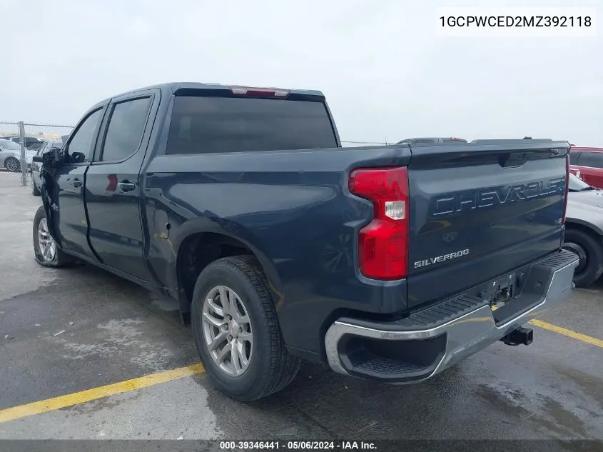 2021 Chevrolet Silverado 1500 2Wd Short Bed Lt VIN: 1GCPWCED2MZ392118 Lot: 39346441