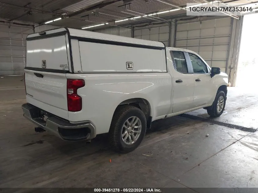 1GCRYAEH7MZ353616 2021 Chevrolet Silverado 1500 4Wd Double Cab Standard Bed Wt