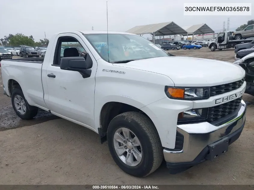 2021 Chevrolet Silverado 1500 2Wd Regular Cab Long Bed Wt VIN: 3GCNWAEF5MG365878 Lot: 39510584