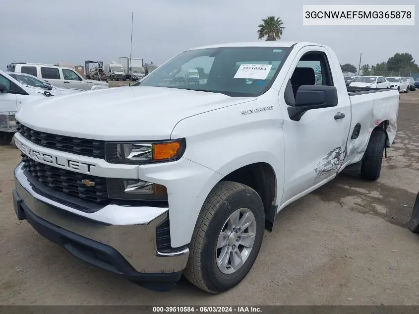 2021 Chevrolet Silverado 1500 2Wd Regular Cab Long Bed Wt VIN: 3GCNWAEF5MG365878 Lot: 39510584